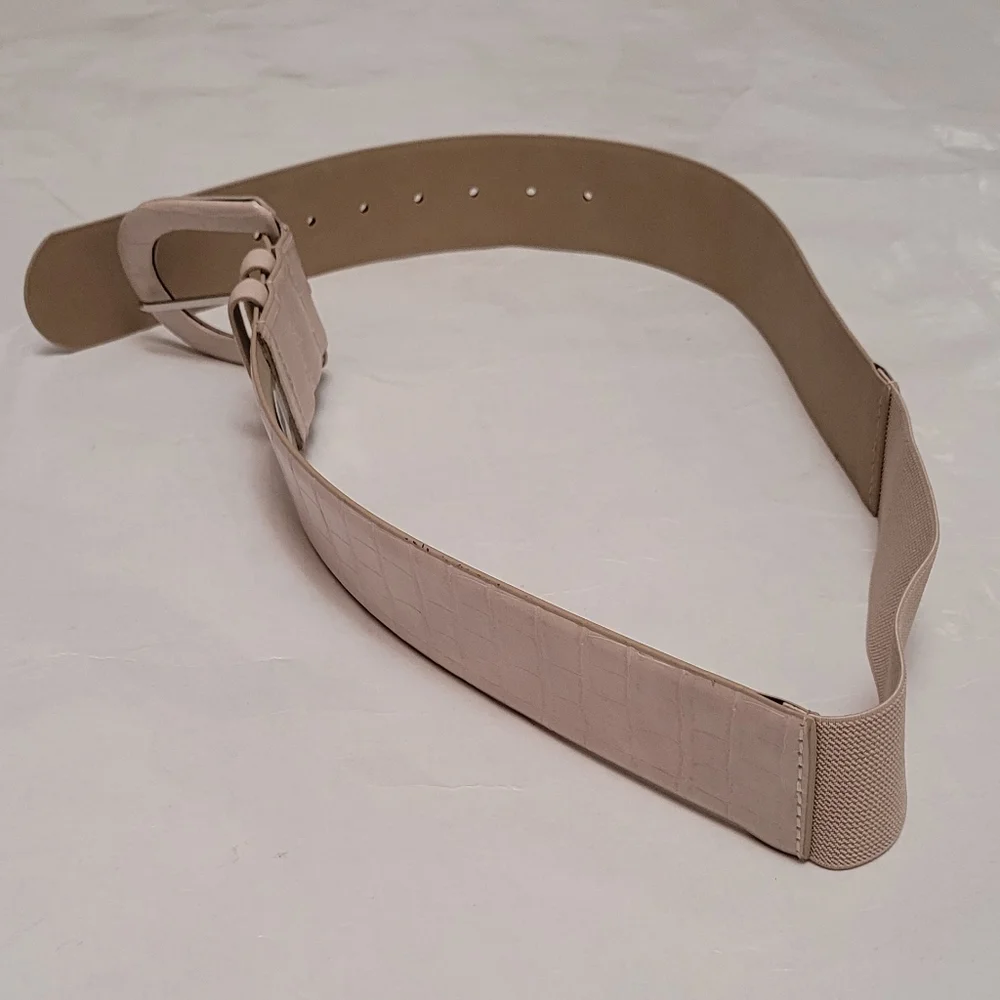 INC International Concepts Croc Embossed Stretch Belt Taupe Size M L New $35